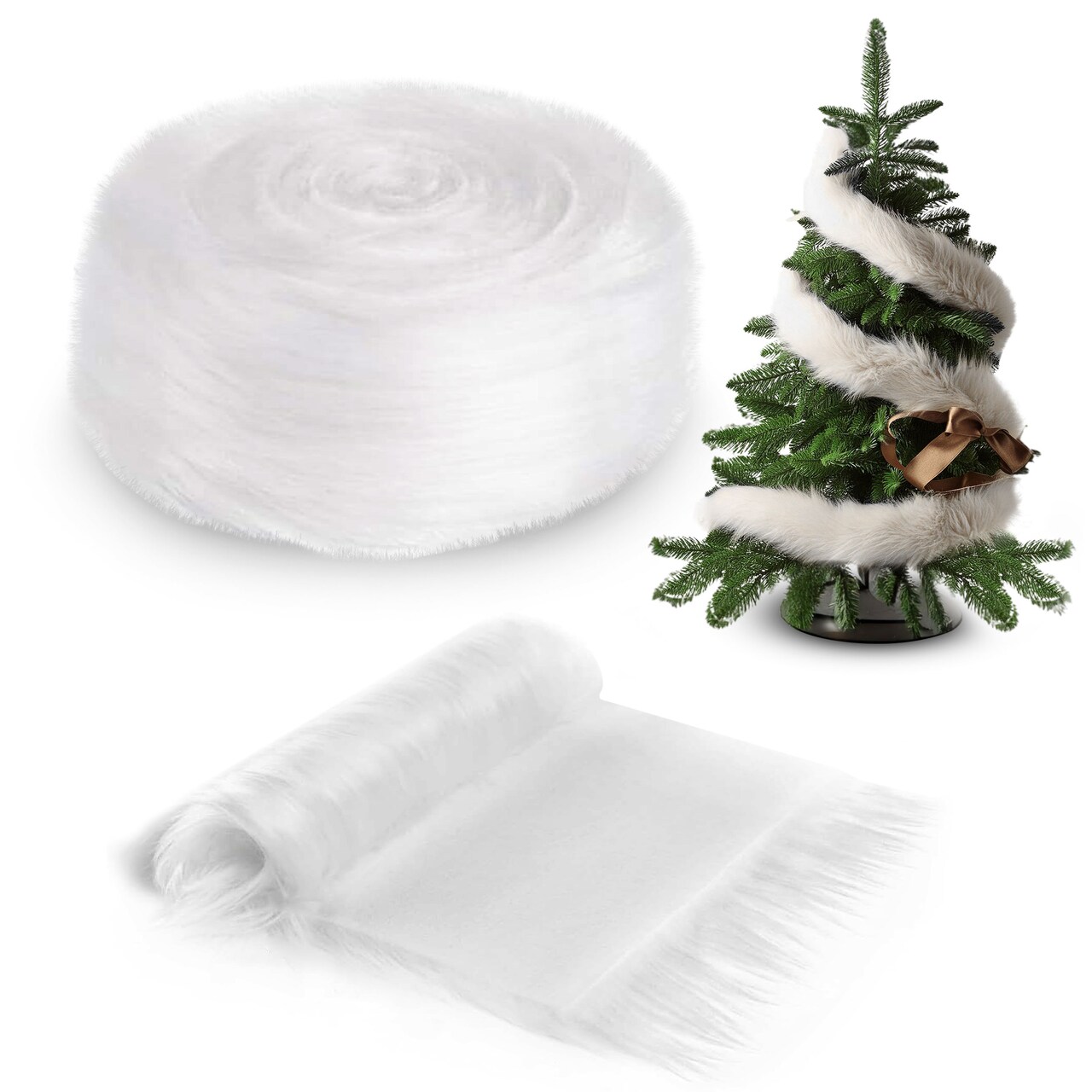 FabricLA Faux Fur Ribbon Trim Fabric - 3" Wide x 72" Long (6 FT) - Soft Christmas Fur Great for Crafting, Sewing, and Decorating - White